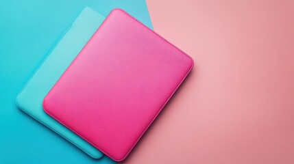 Two colored cases arranged on a surface of different tones