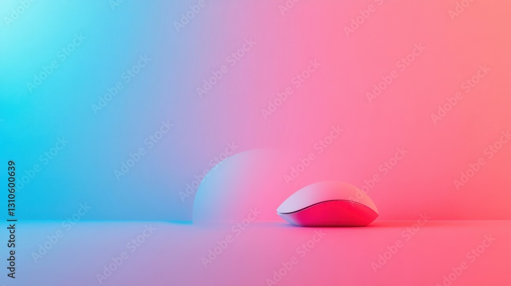 Poster a computer mouse on a studio stage with colorful illumination