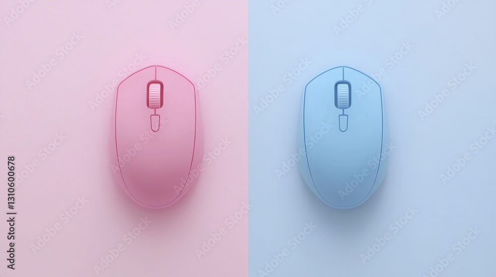 Poster two wireless computer mice displayed with contrasting colors