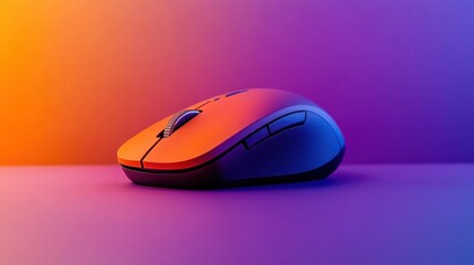 A wireless computer mouse on a gradient colored background