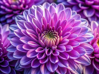 Macro Closeup of Vibrant Violet Chrysanthemum Petals, Delicate Floral Details, Nature Photography