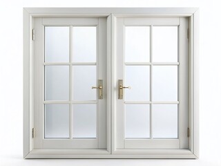 Fototapeta premium Macro Close-up of White Plastic Double Door Window, Isolated on White Background - 3D Render
