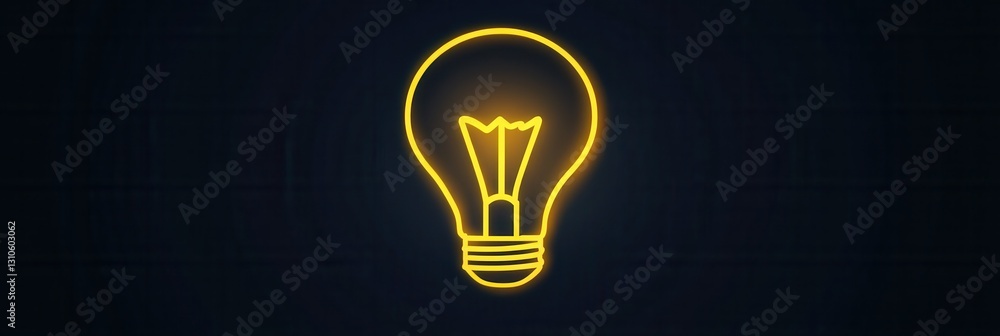 Poster Minimalist glowing light bulb icon in bright yellow with clean style for modern design and creativity