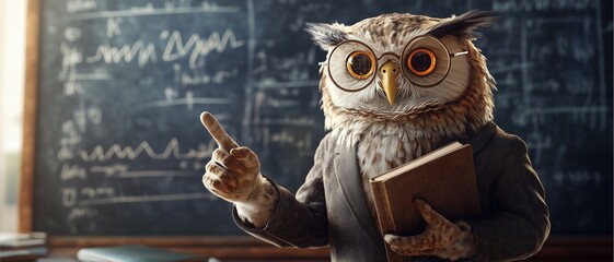 Water Color, Owl educator delivering knowledge in classroom setting engaging lecture scholarly environment captivating perspective