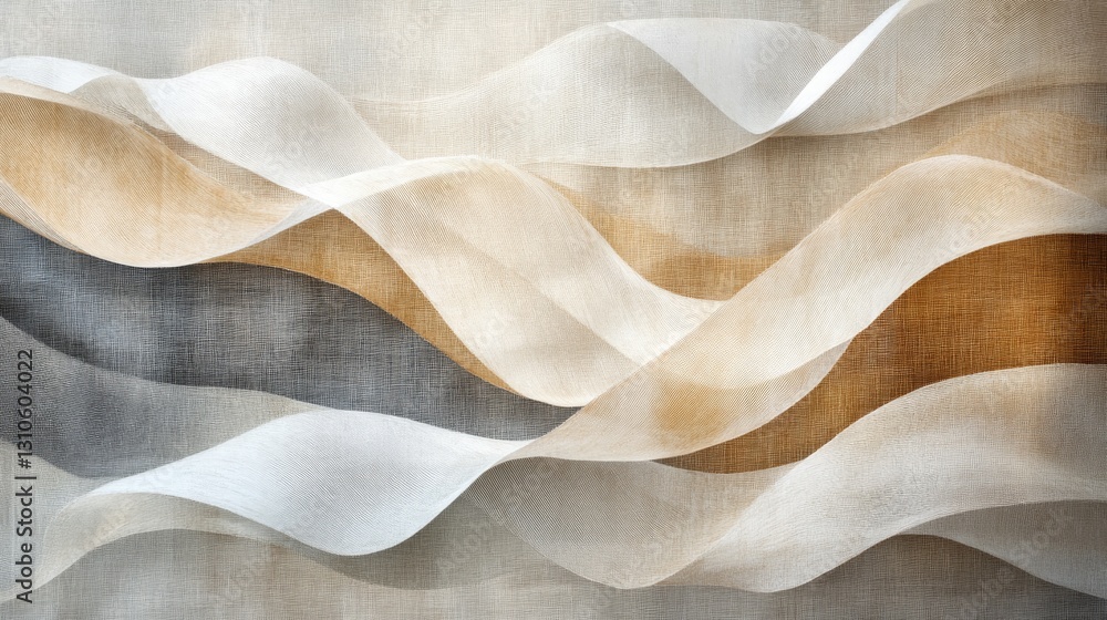 Poster abstract landscape showing undulating waves of textured fabrics and colors