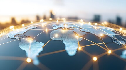 Blue world map with golden light spots