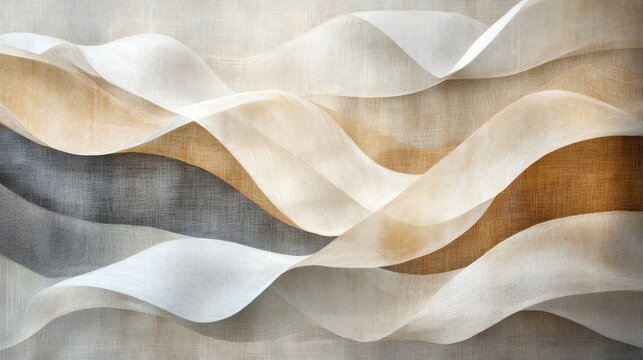 Abstract landscape showing undulating waves of textured fabrics and colors