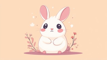 Obraz premium An adorable cartoon rabbit with pink ears and cheeks in flowers