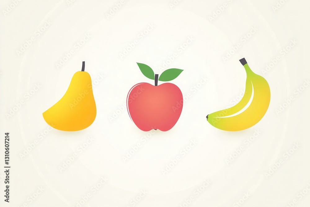 Fototapete minimalist fruit logo design featuring abstract apple, pear, and banana on clean white background wi