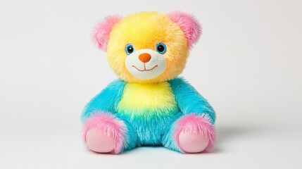 Fototapeta premium Colorful Plush Teddy Bear with Blue, Yellow, and Pink Fur for Kids