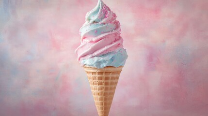 Delicious swirl of colorful soft serve ice cream cone
