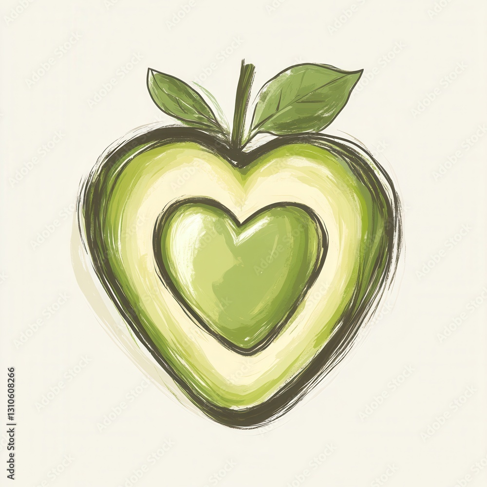 Aufkleber hand drawn avocado logo with heart shaped seed representing freshness and organic vibes in a minimal