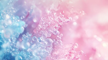 Fototapeta premium Close up of water droplets with a soft pink and blue gradient