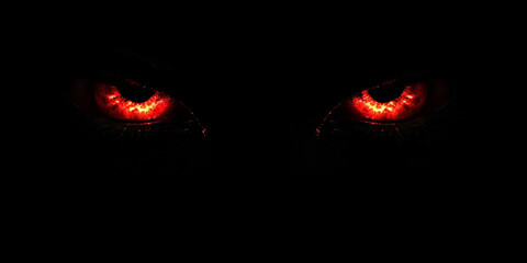 Red Glowing Eyes in Dark, Eerie Red Eyes in Complete Darkness
