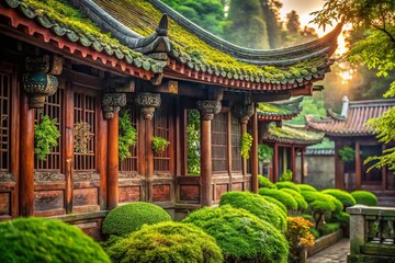 Obraz premium Macro Photography: Intricate Details of a Chinese Garden House