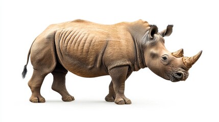 Obraz premium A stunning image of a rhino displayed in its natural environment captured on a bright white background for realistic wildlife appeal