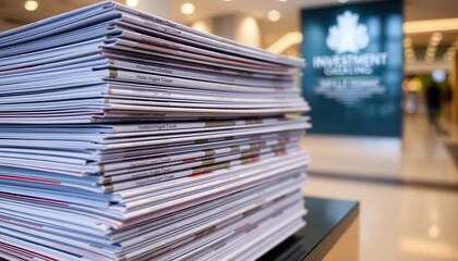 Investment insights event financial center print materials corporate environment close-up view business strategy