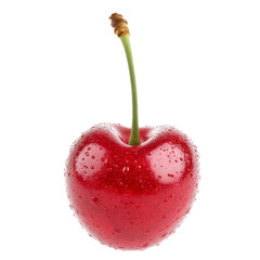 Fresh Cherry On White Background. Close-Up Of Juicy Red Fruit With Water Droplets, Isolated For Graphic Design Elements