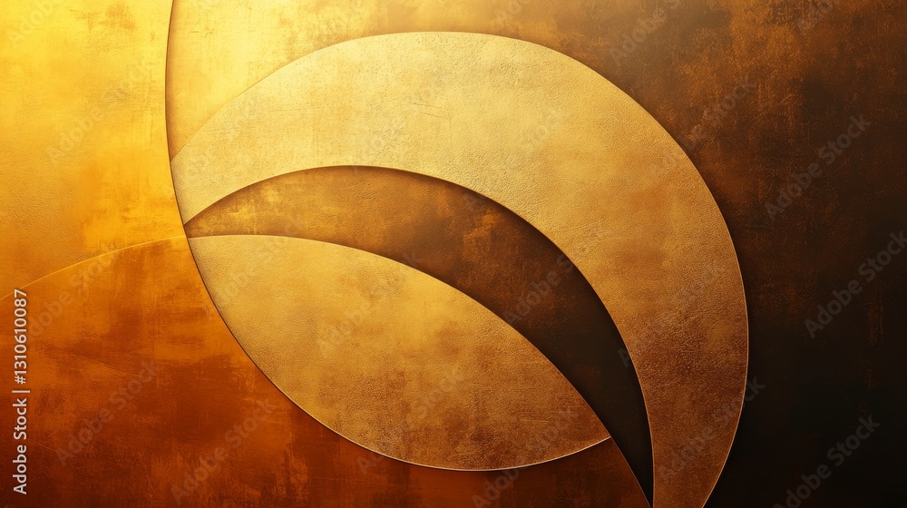 Poster abstract composition featuring multiple overlapping golden curved shapes