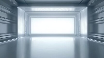 Minimalist Silver Interior of a Modern Refrigerator with Bright LED Light and Clean Lines
