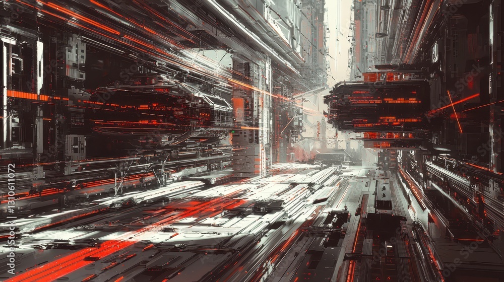 Poster dynamic warehouse design capturing movement in futuristic environment