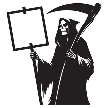 recommend clip art: Dark Grim Reaper with Scythe Silhouette Holding Blank Sign Graphic