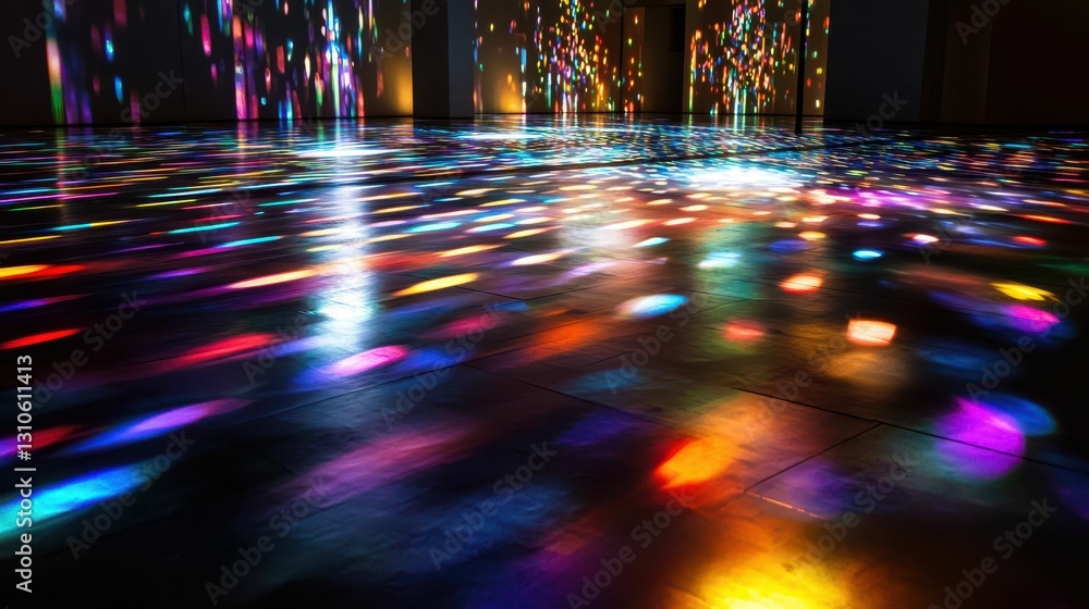 Poster vibrant light patterns in a futuristic art installation setting