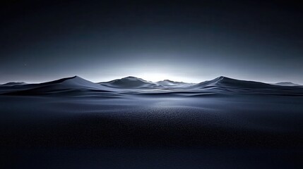 Serene Midnight Landscape with Gentle Rolling Hills Under a Glowing Horizon
