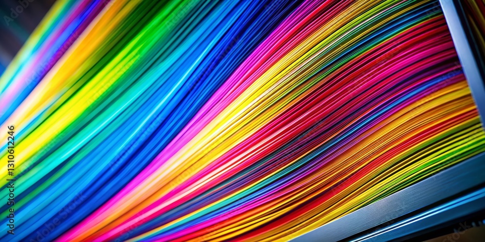 Poster macro photography: vibrant cmyk lines flowing on a computer monitor system check