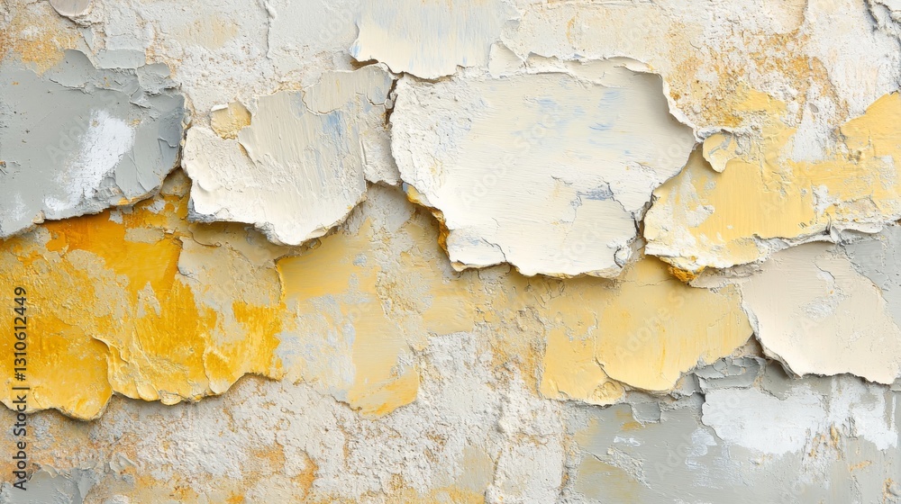 Poster close up of peeling painted surface with multiple colors visible