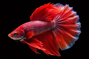 Fototapeta premium Macro Photography: Vibrant Red Siamese Fighting Fish Isolated on Black