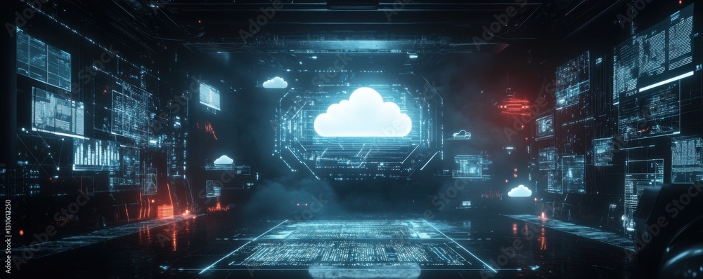 Poster futuristic cloud computing data center: digital transformation and innovation