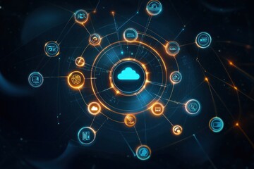 Obraz premium Cloud computing network, data storage, digital technology.