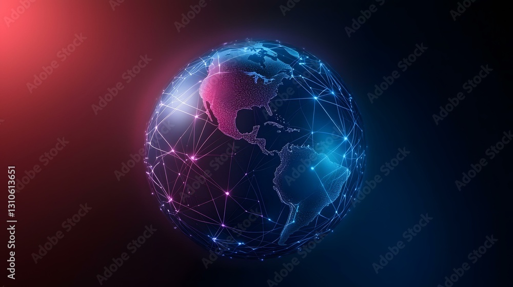 Poster a digitally rendered, glowing globe is depicted, showcasing a network of interconnected nodes and li