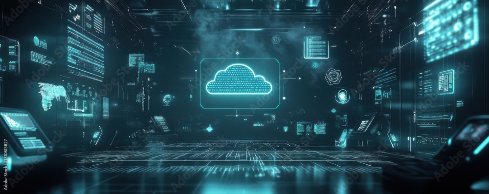 Poster abstract digital cloud computing network visualization