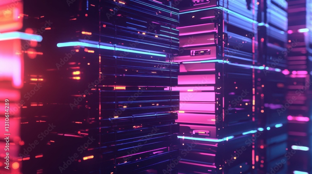 Poster futuristic reimagining of colorful pallets arranged in dynamic patterns