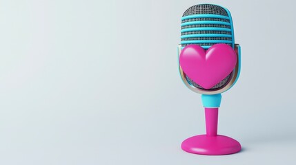 Retro Microphone With Heart Symbol on Minimalist Background