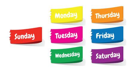 colored label of the name of the day Monday to Sunday