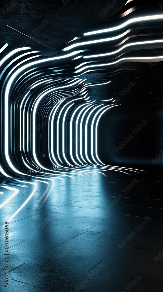 Poster futuristic stage design with integrated light elements in dark setting