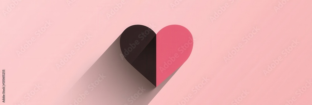 Poster minimalist heart icon featuring warm pink tones and soft shadows in a flat design style