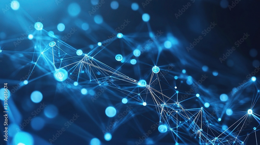 Poster abstract digital tech visualization with blue lines and nodes