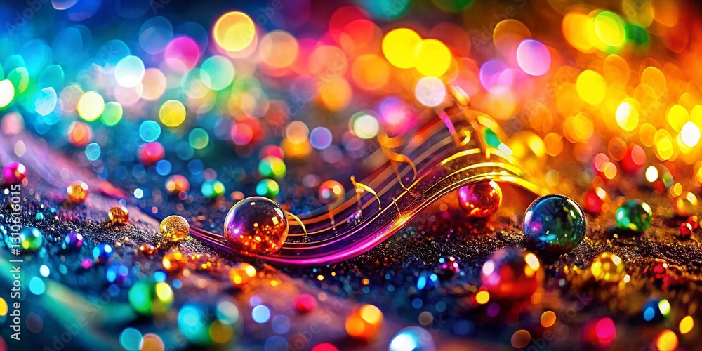 Poster macro vibrant color spectrum pulse with musical notes - abstract stock photo