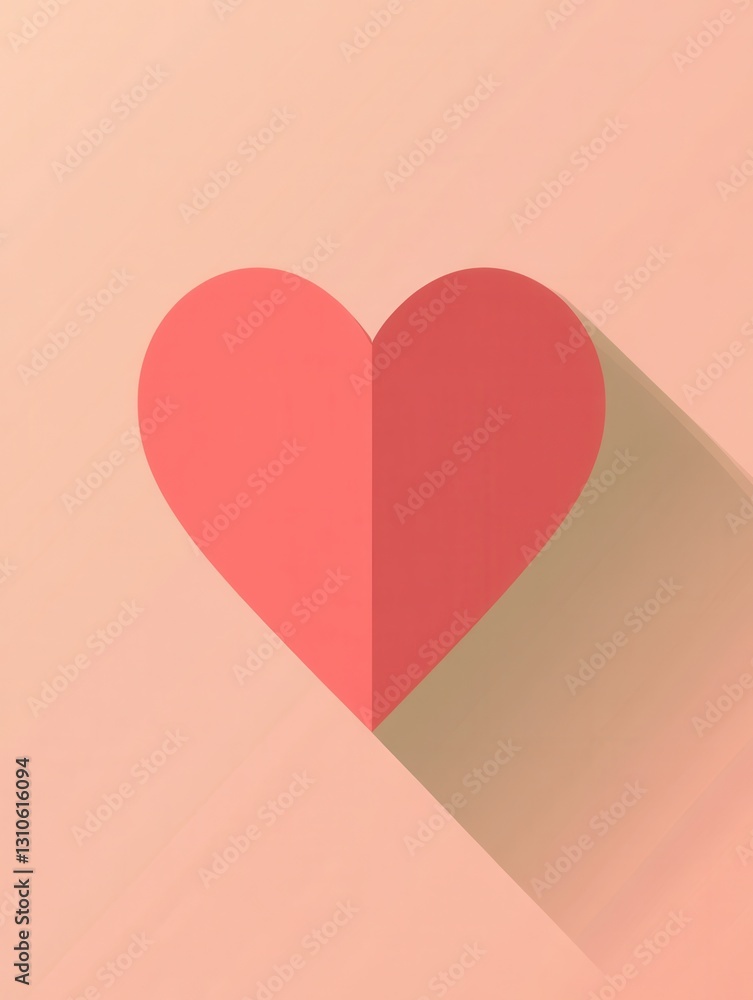 Aufkleber minimalist heart icon featuring soft shadows and warm pink tones in a flat design style suitable for