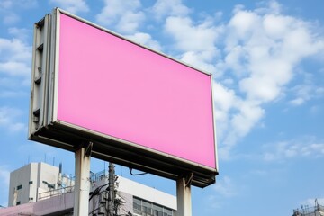 Fototapeta premium Pink Billboard Mockup: City Sky Background.
