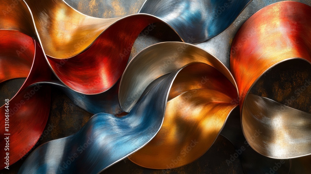 Aufkleber abstract metal ribbons flow in elegant and colorful overlapping patterns