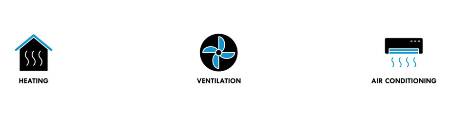 Hvac banner web icon vector illustration concept of heating ventilation air conditioning with icon of house, heater, air circulation, air conditioner