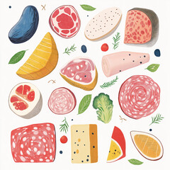 salami, food, sausage, meat, pork, snack, slice, smoked, red, appetizer, italian, fresh, white, cheese, cuisine, gourmet, meal, cut, fat, beef, isolated, plate, ham, sliced, tasty, bread, fish, vegeta