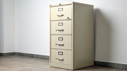 Four-Drawer Metal Filing Cabinet on White Background