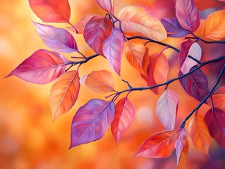 Vibrant Autumn Foliage with Colorful Leaves on Branches