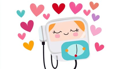 Cartoon Character with Hearts and Smiling Face in Love Theme